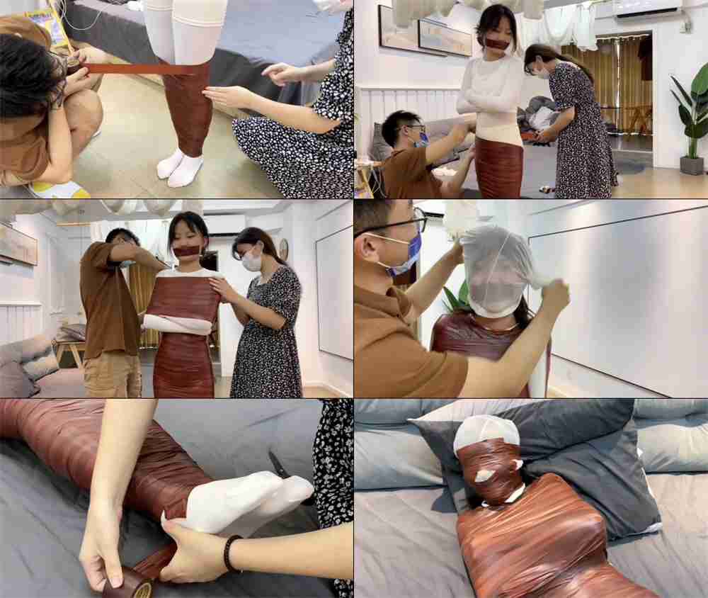 【缚艺录】小雅 白色全身丝袜，与棕色胶带的全包[夸克]_HD绳艺资源