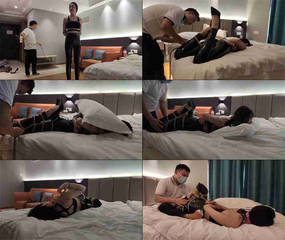 【素人】169身高礼仪模特小玉镜面皮裤瑜伽内衣背心绳艺技巧 4 [夸克]_HD绳艺资源