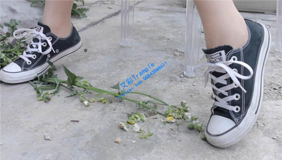 性感肉丝帆布鞋踩花_HD绳艺资源