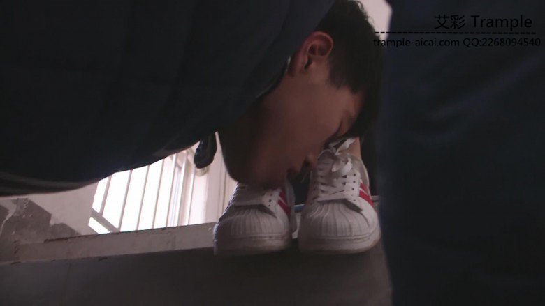 艾丝女王—-室外楼梯帆布鞋裸足调教贱狗