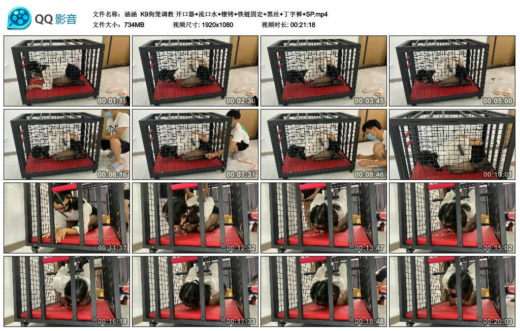 【涵涵】K9狗笼艺术训练 开口器+流口水+镣铐+铁链固定+黑丝+丁字裤+SP_HD绳艺资源